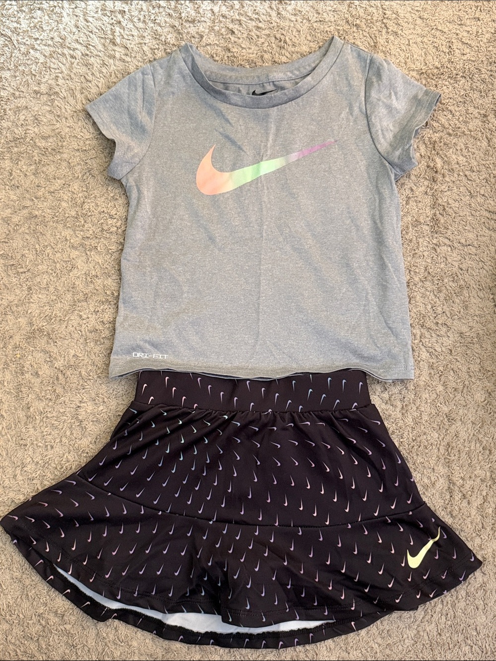 Nike Gray Tee with Iridescent Swoosh & Black Skort